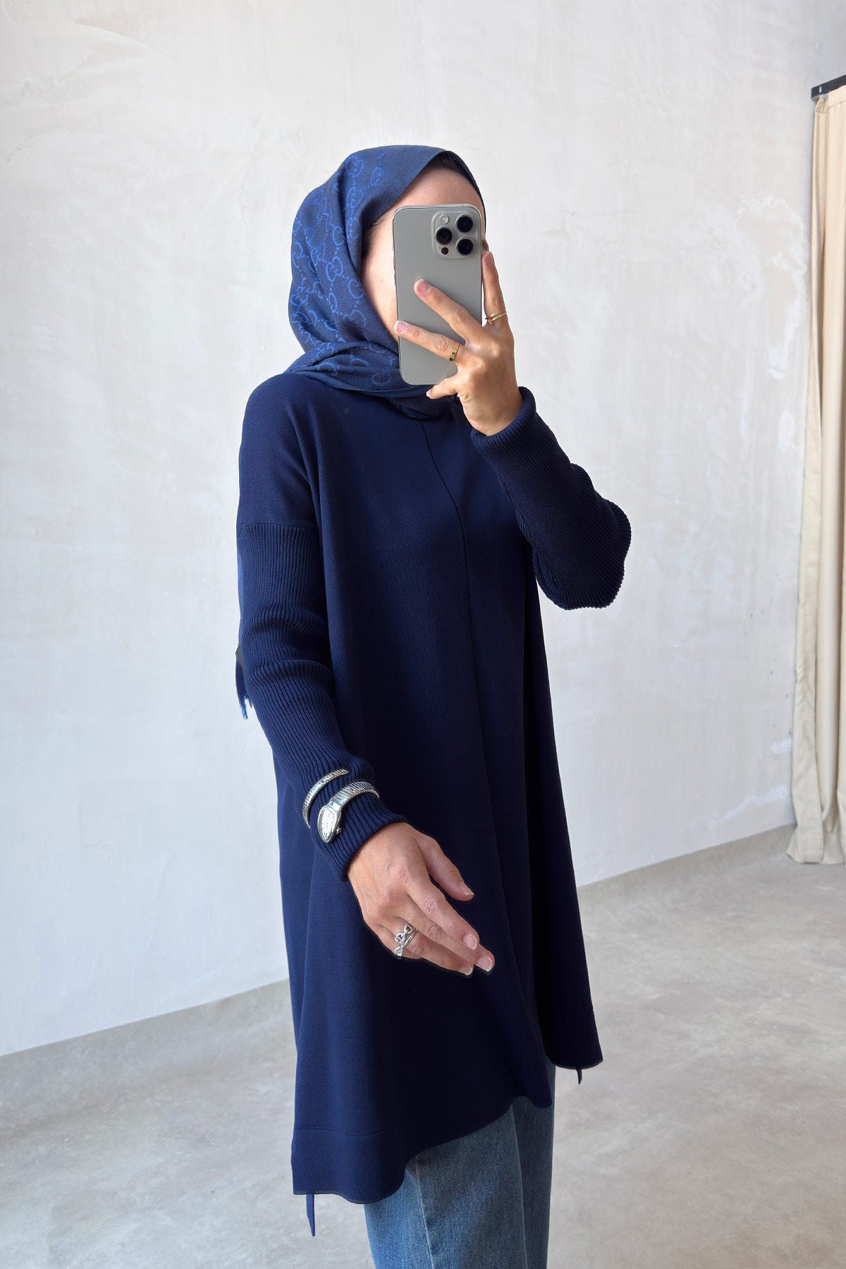 Mira Mercerized Tunic - Navy Blue