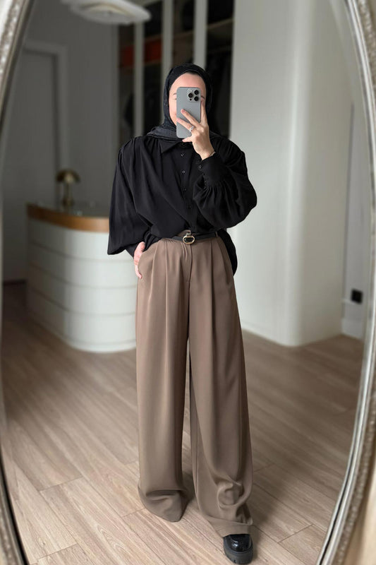 Pleated Palazzo Pants - Camel
