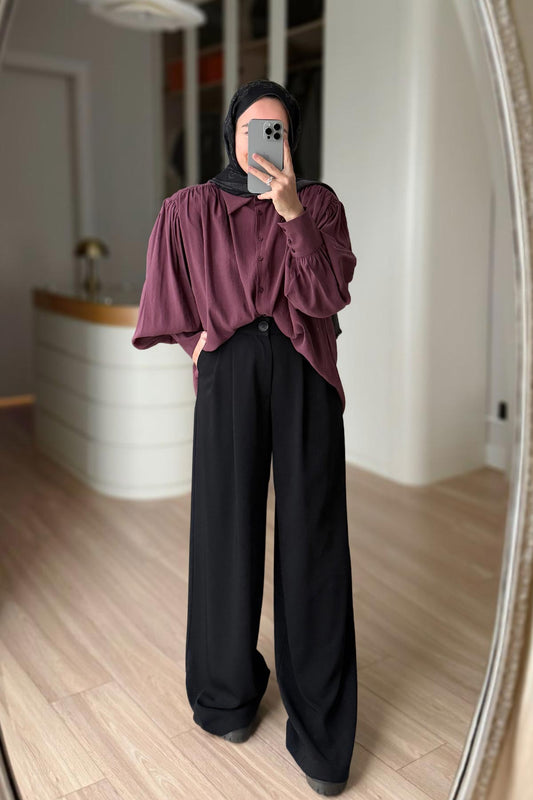 Pleated Palazzo Pants - Black
