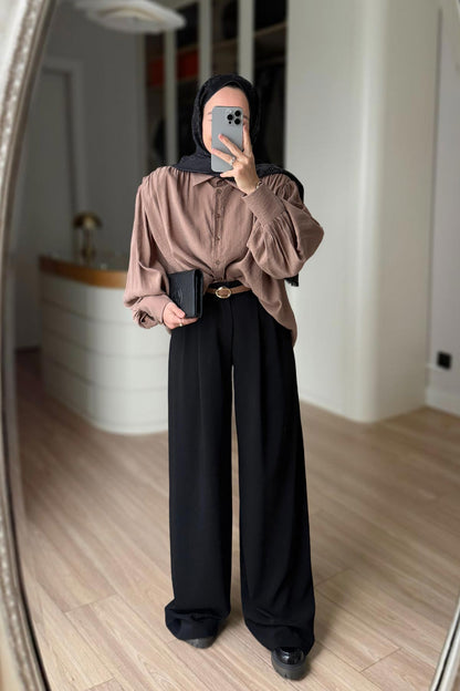 Pleated Palazzo Pants - Black
