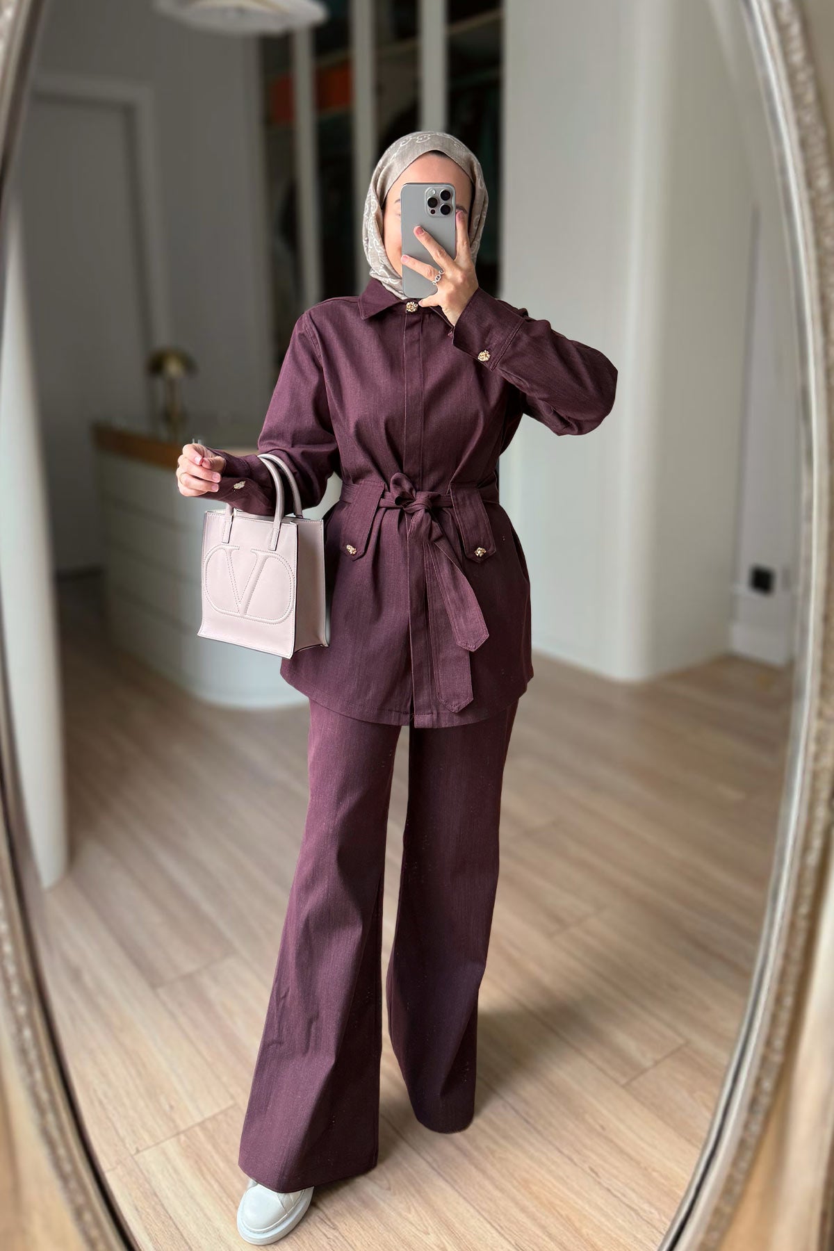 Denim Suit with Cape - Burgundy