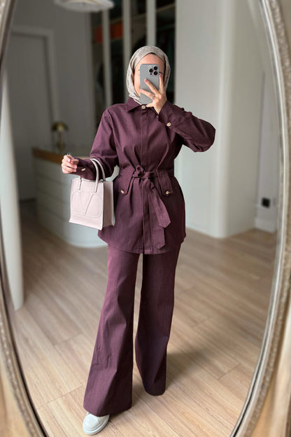 Denim Suit with Cape - Burgundy