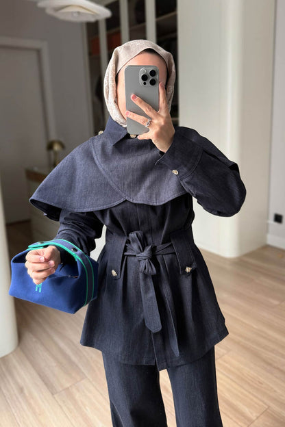 Denim Suit with Cape - Navy Blue