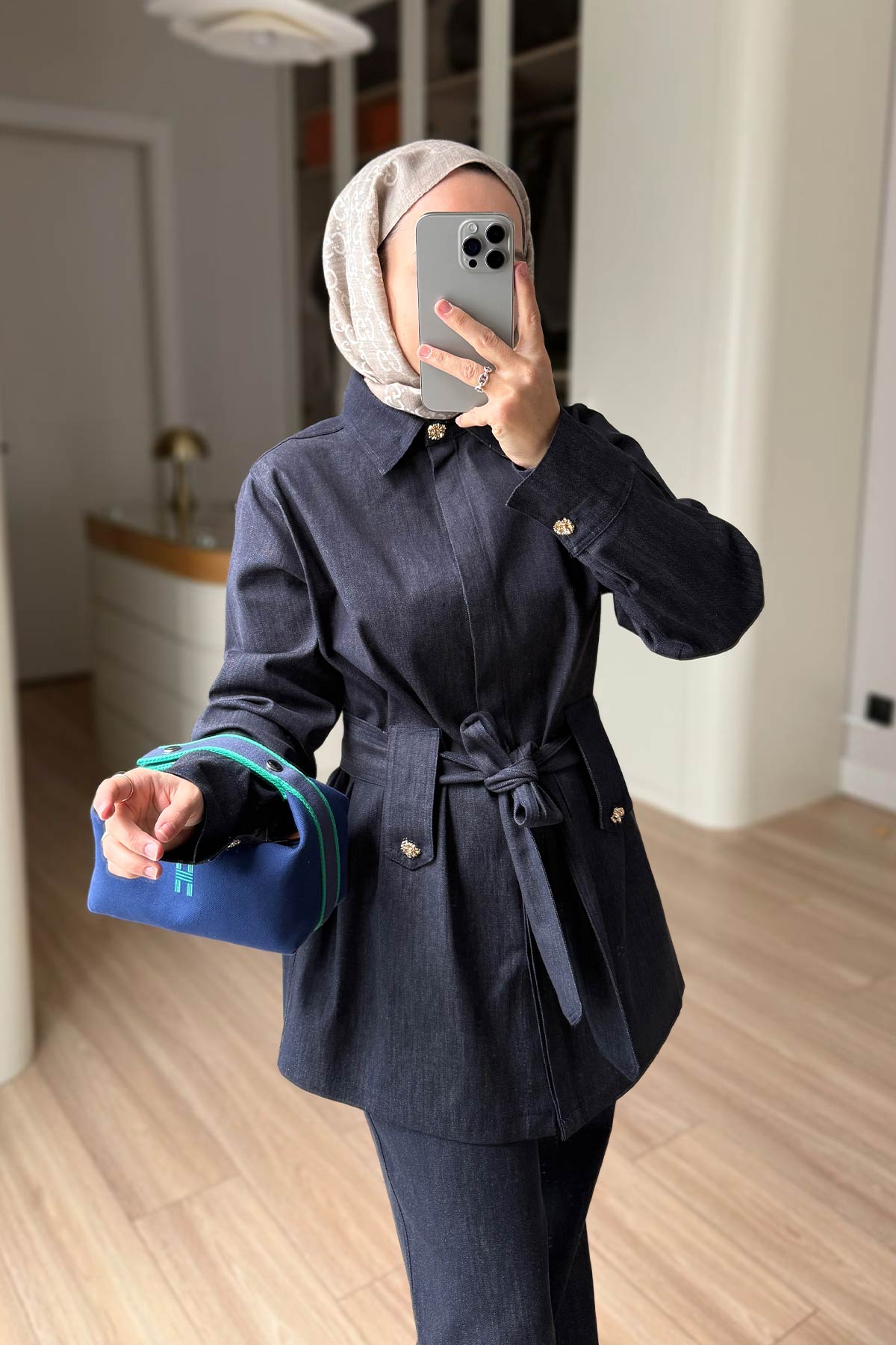 Denim Suit with Cape - Navy Blue