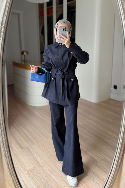 Denim Suit with Cape - Navy Blue