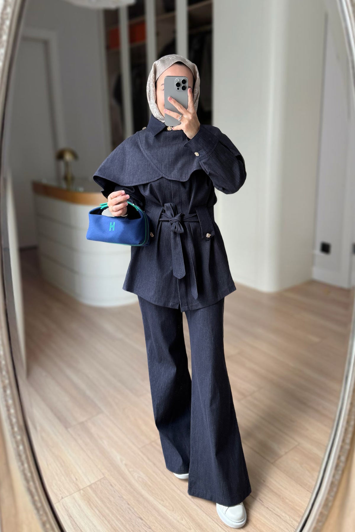 Denim Suit with Cape - Navy Blue