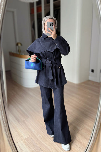 Denim Suit with Cape - Navy Blue