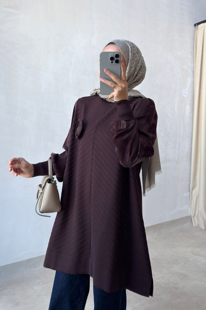 Rose Silk Cupra Sleeve Brown Mercerized Tunic