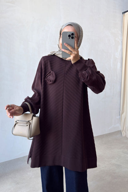 Rose Silk Cupra Sleeve Brown Mercerized Tunic