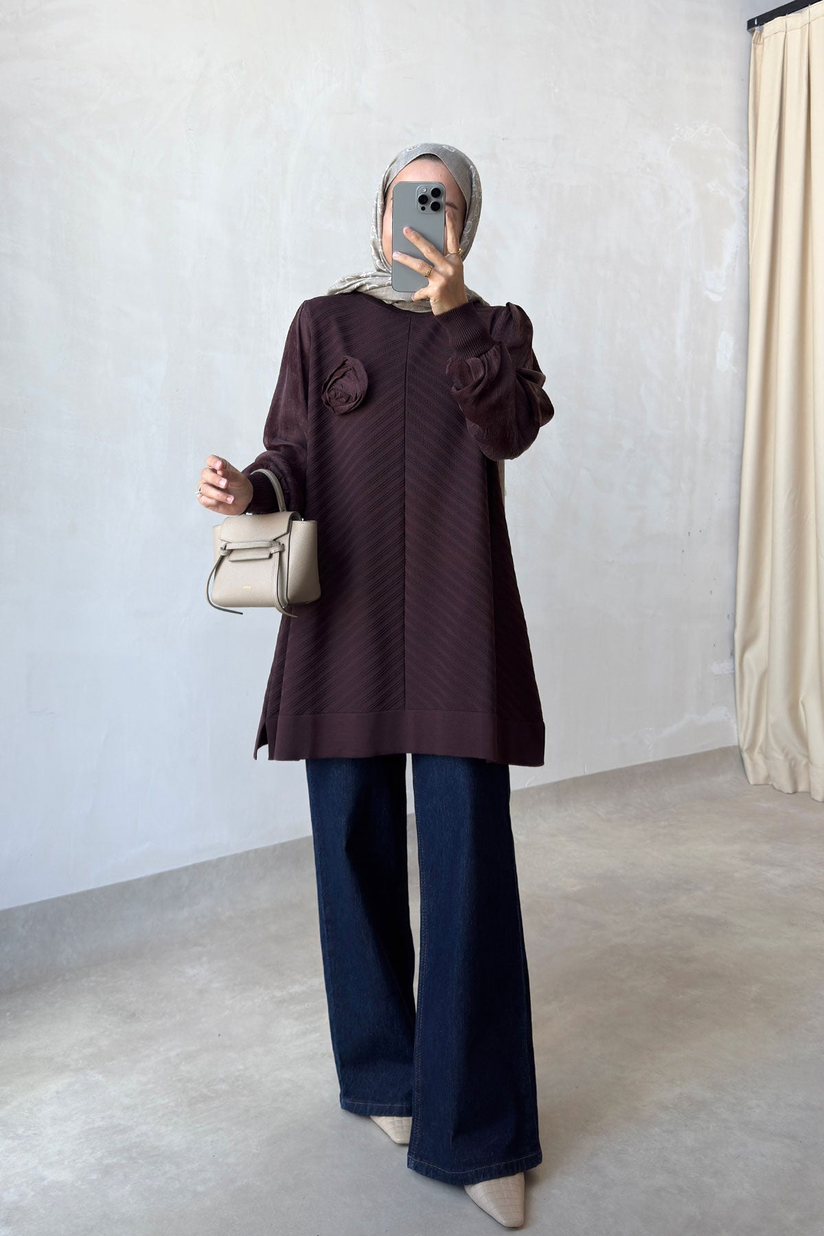 Rose Silk Cupra Sleeve Brown Mercerized Tunic