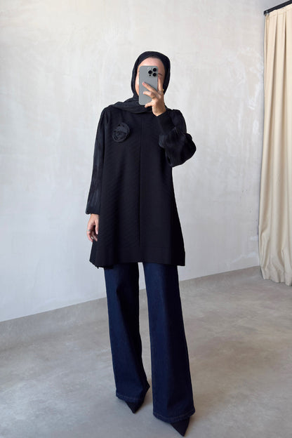 Rose Silk Cupra Sleeve Black Mercerized Tunic