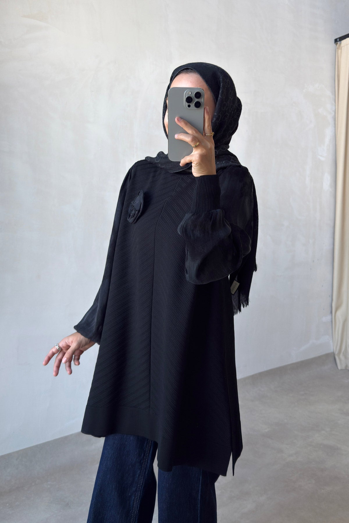 Rose Silk Cupra Sleeve Black Mercerized Tunic
