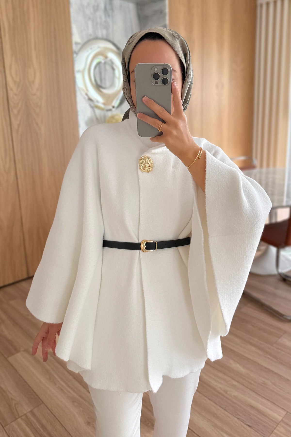 Belted Bearded Poncho - White