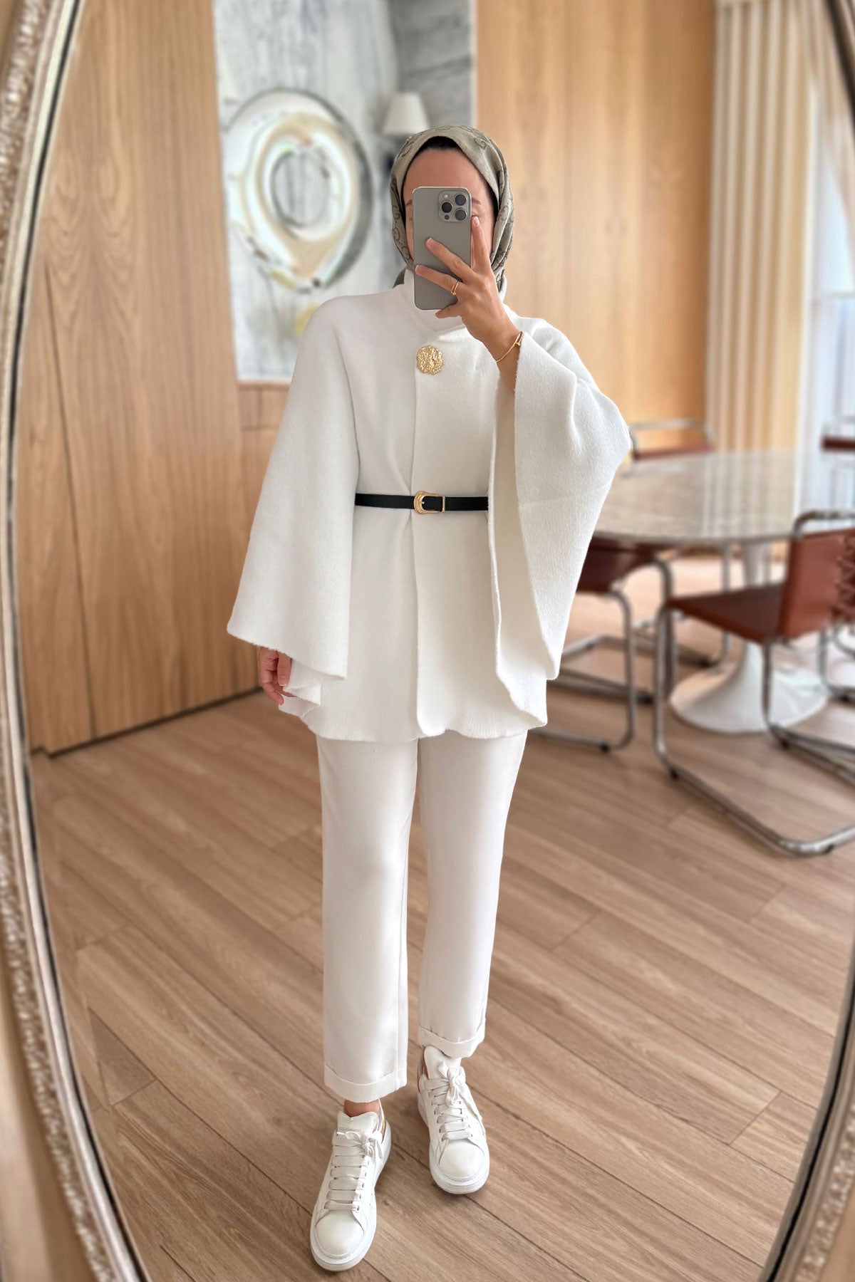 Belted Bearded Poncho - White