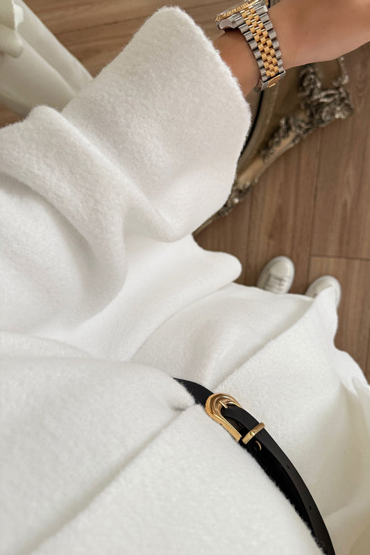 Belted Bearded Poncho - White