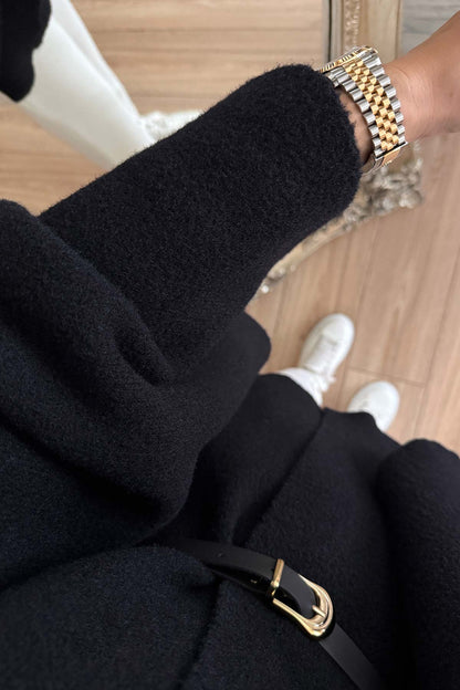 Belted Bearded Poncho - Black