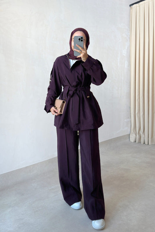 Collared Jacket Suit - Burgundy