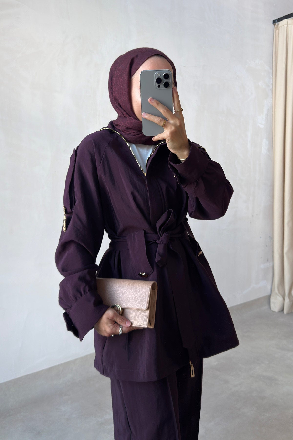 Collared Jacket Suit - Burgundy