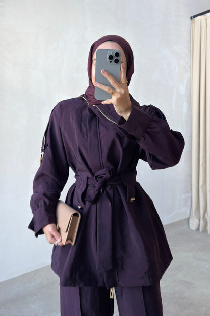 Collared Jacket Suit - Burgundy