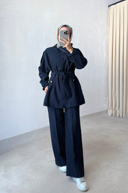 Collared Jacket Suit - Navy
