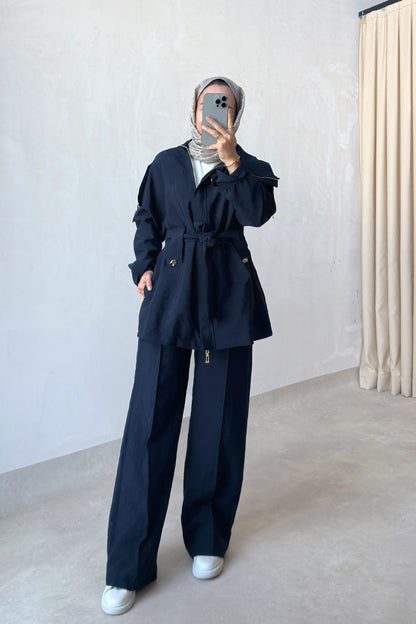 Collared Jacket Suit - Navy