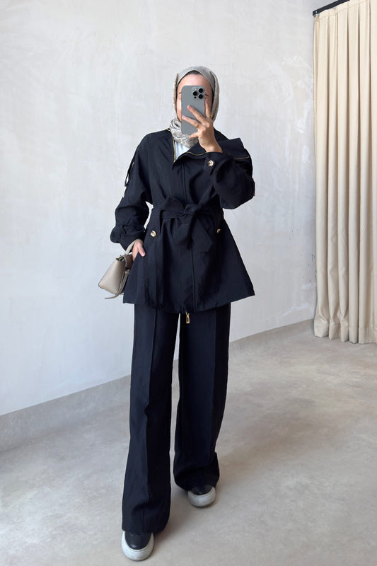Collared Jacket Suit - Black
