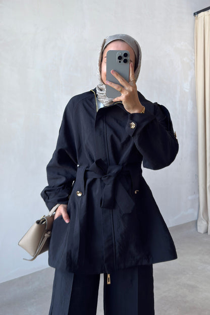 Collared Jacket Suit - Black