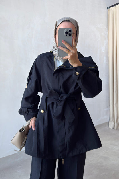 Collared Jacket Suit - Black