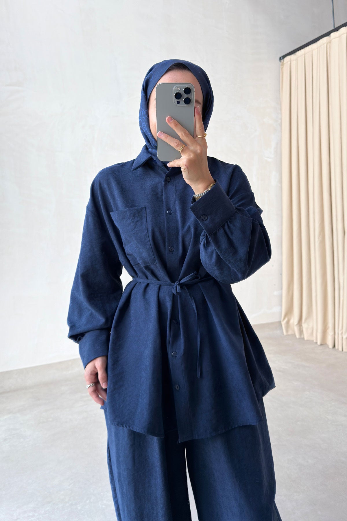 Two-Piece Suit with Harem-Leg Trousers - Navy