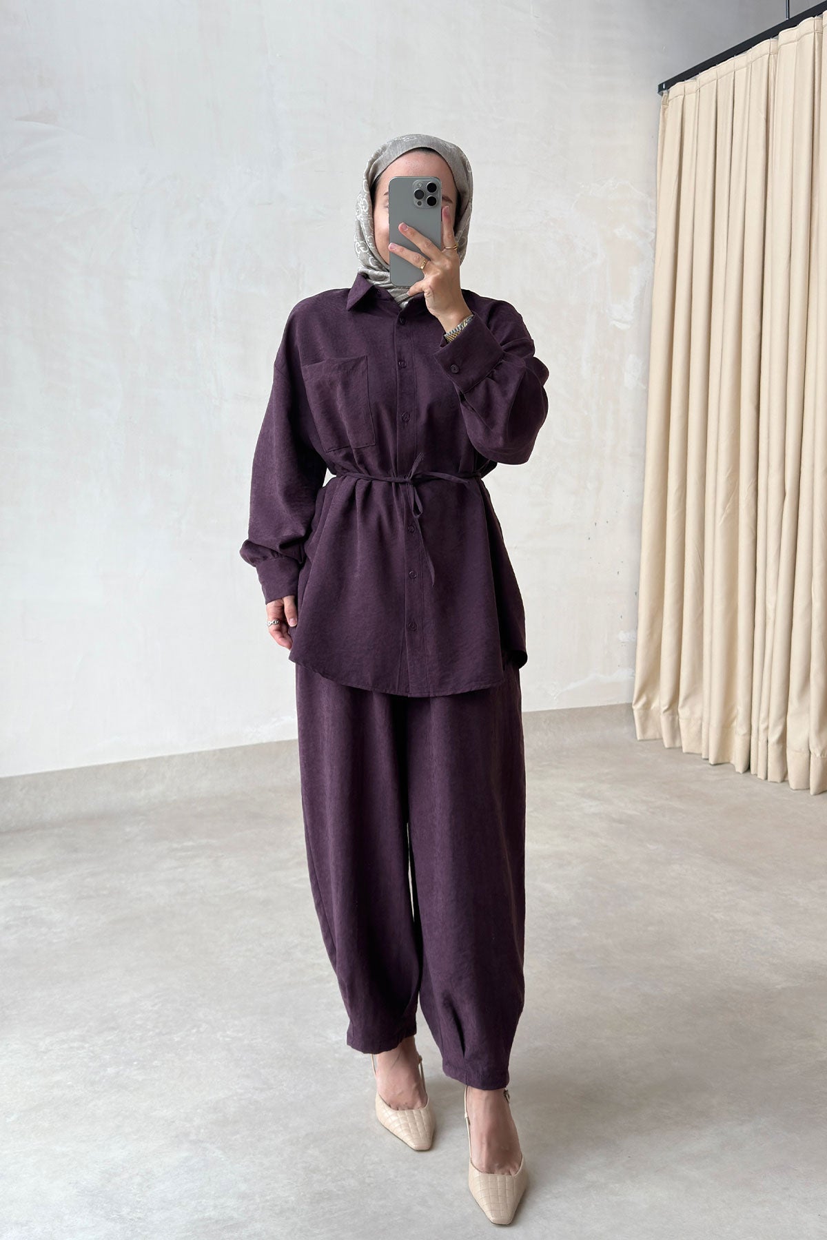Two-Piece Suit with Harem-Leg Trousers - Plum