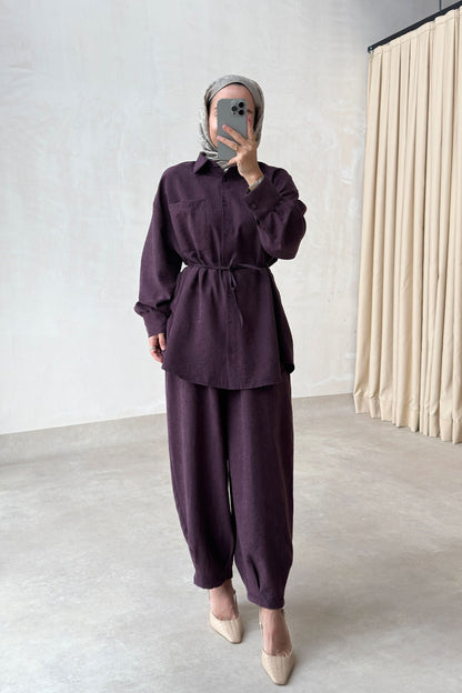 Two-Piece Suit with Harem-Leg Trousers - Plum