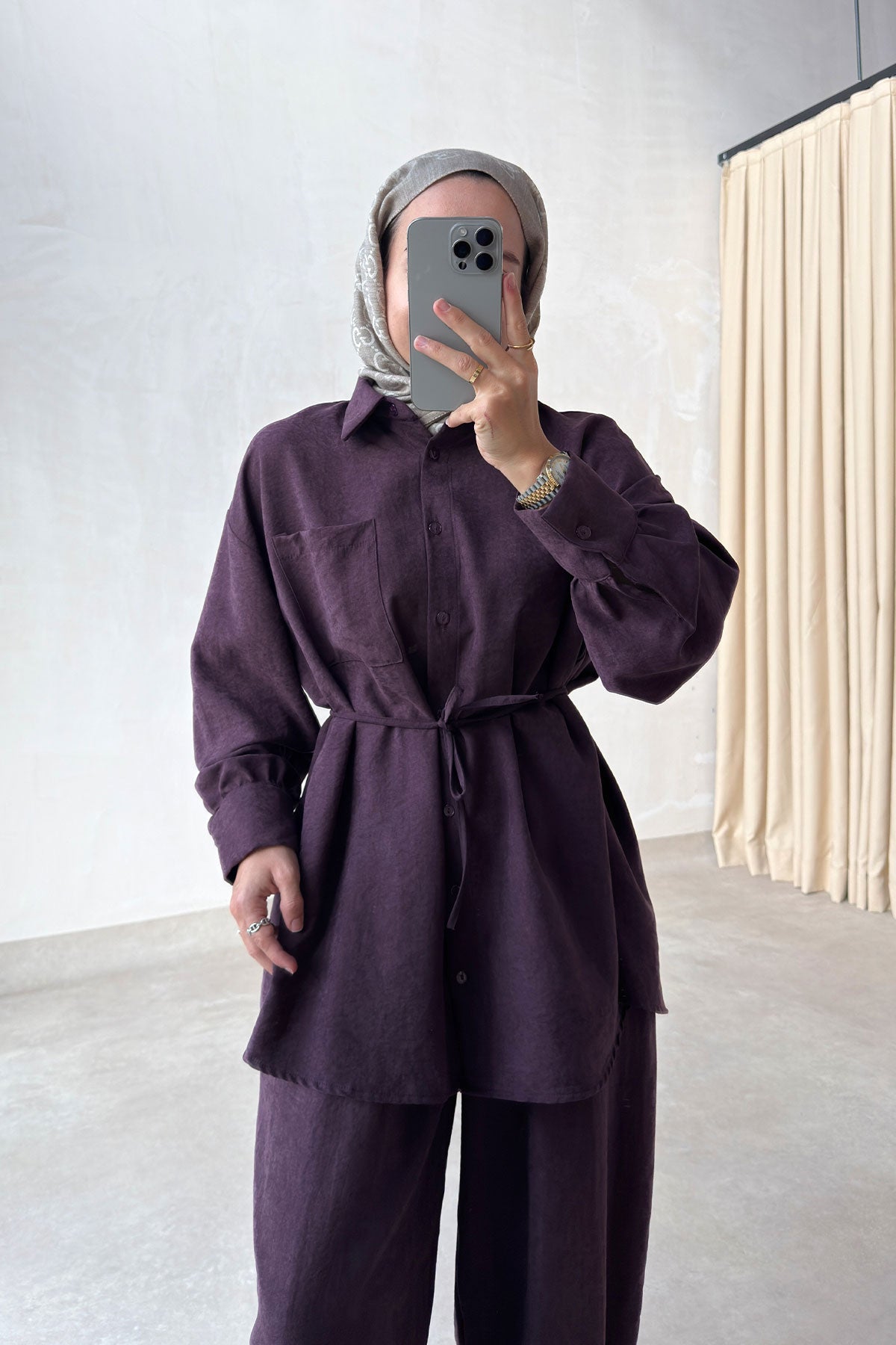 Two-Piece Suit with Harem-Leg Trousers - Plum