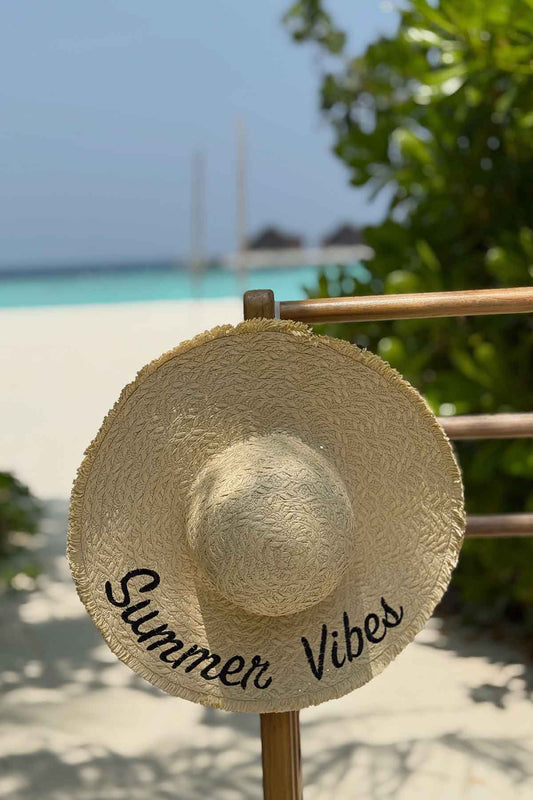 Summer Vibes Wide Straw Hat - Beige