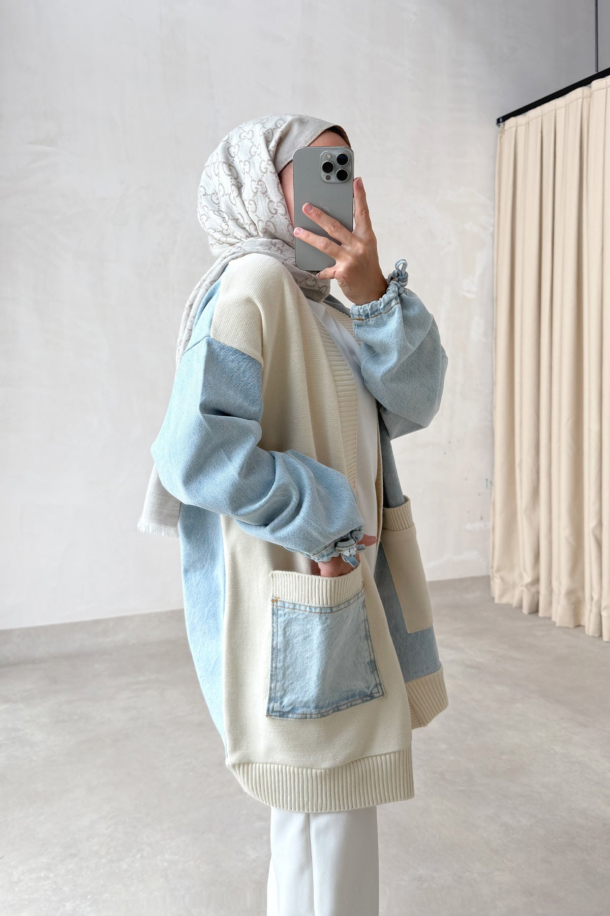 Double Pocket Design Cardigan - Blue