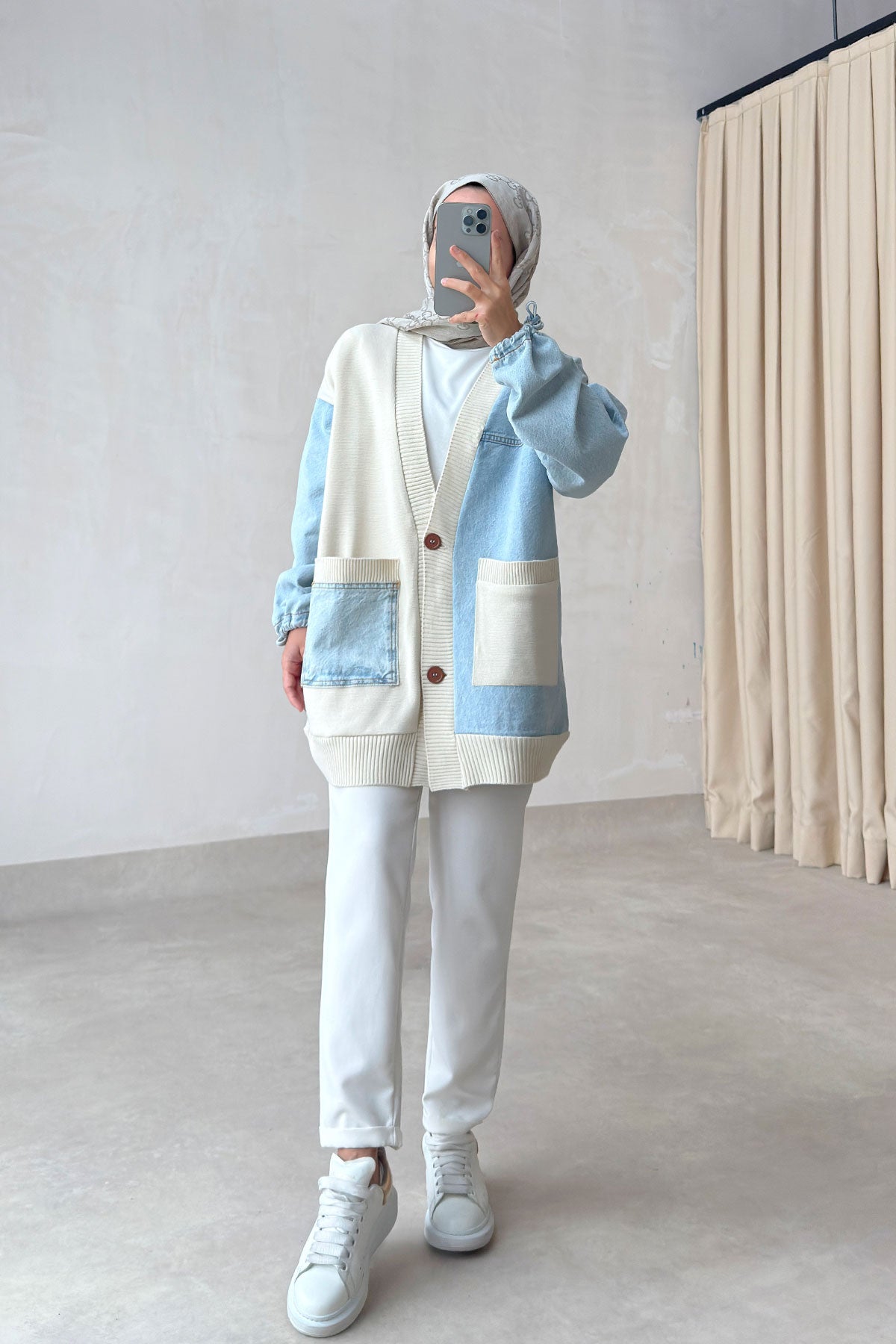 Double Pocket Design Cardigan - Blue
