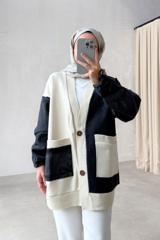 Double Pocket Design Cardigan - Black