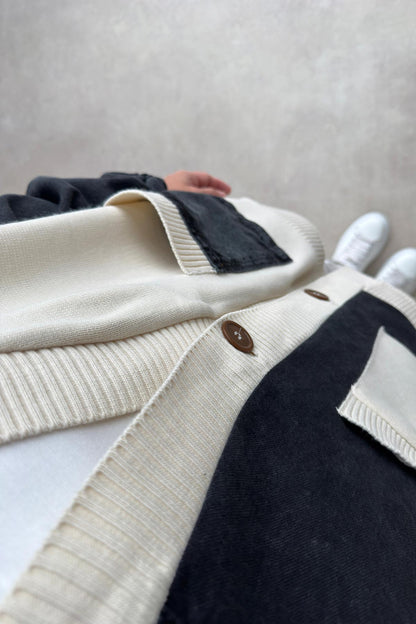 Double Pocket Design Cardigan - Black