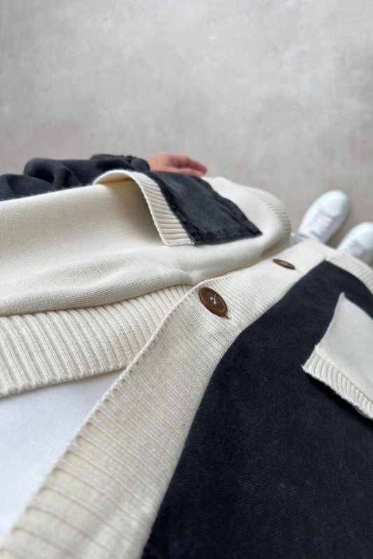 Double Pocket Design Cardigan - Black