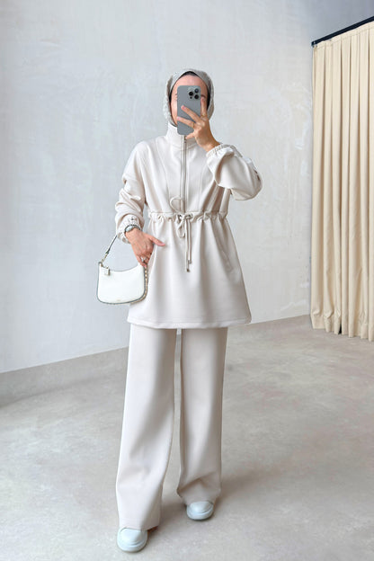 Design Collar Scuba Suit - Beige