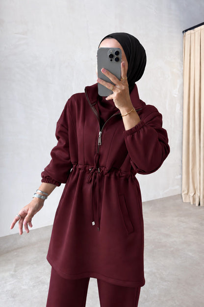 Design Collar Scuba Suit - Burgundy