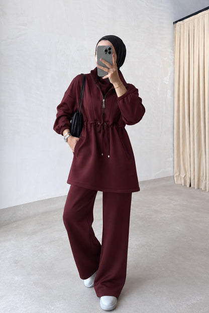 Design Collar Scuba Suit - Burgundy