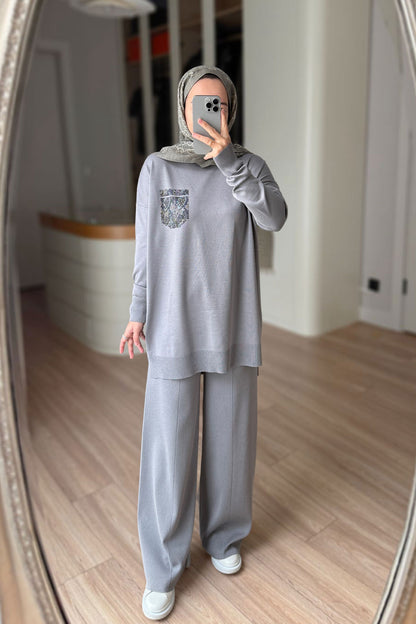 Stoned Pocket Mercerized Suit - Grey