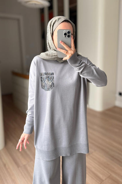 Stoned Pocket Mercerized Suit - Grey