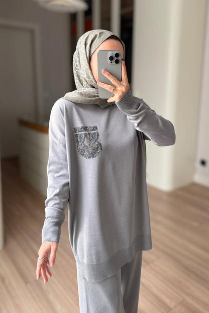 Stoned Pocket Mercerized Suit - Grey