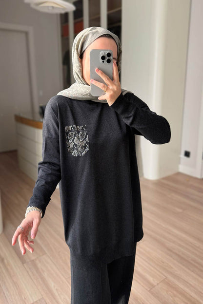 Stoned Pocket Mercerized Suit - Black