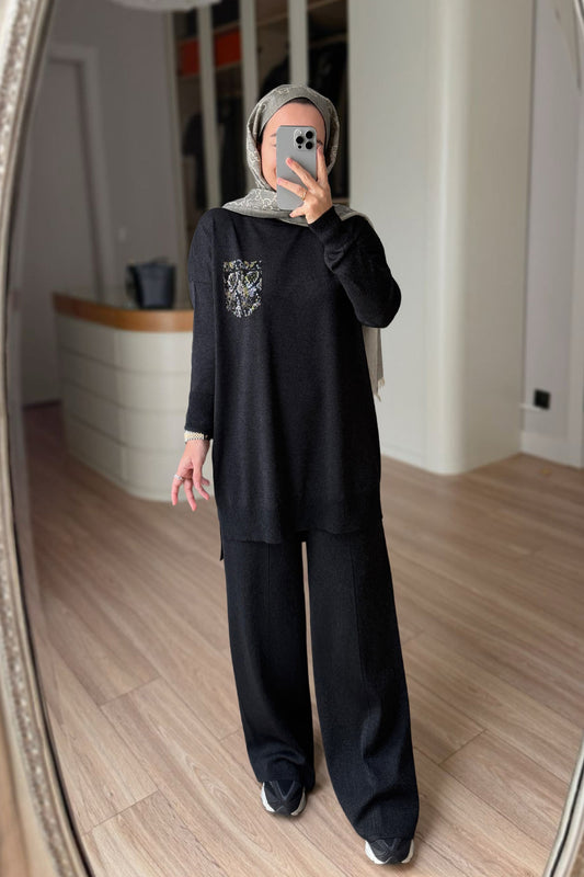 Stoned Pocket Mercerized Suit - Black