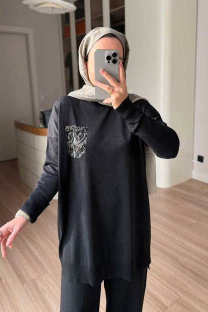 Stoned Pocket Mercerized Suit - Black