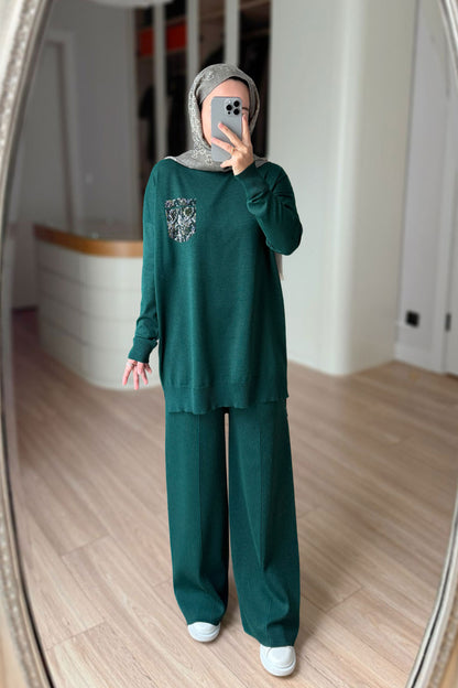 Stoned Pocket Mercerized Suit - Emerald Color