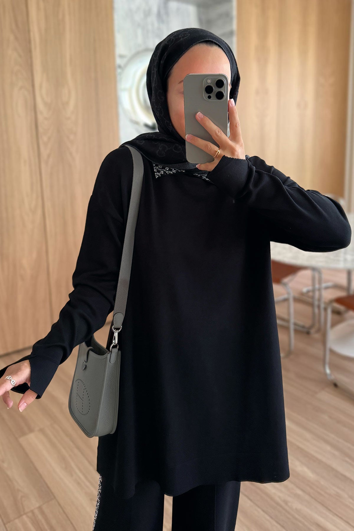 Stone-Detail Mercerized Modest Suit - Black