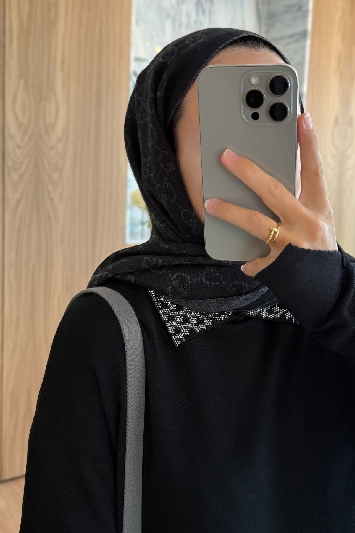 Stone-Detail Mercerized Modest Suit - Black